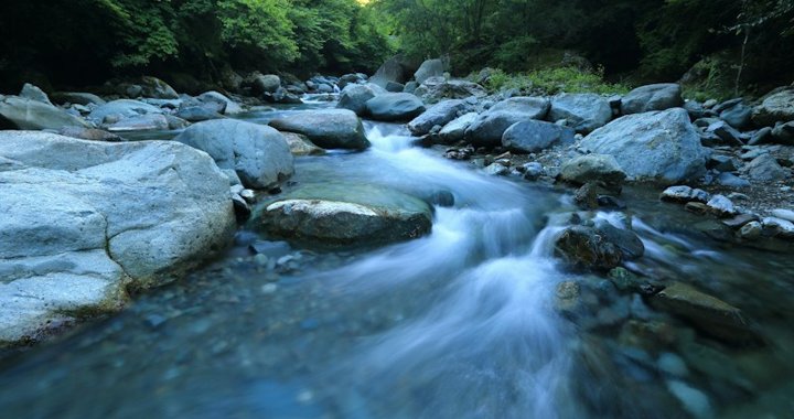 Flowing water in a natural waterway