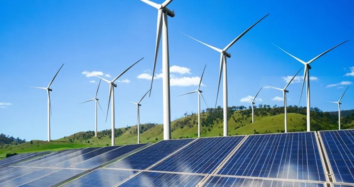 Solar panels and wind turbines